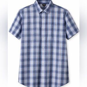 APT 9 Slim Fit Blue Plaid Button Down Shirt Men’s XXL Short Sleeve Cotton